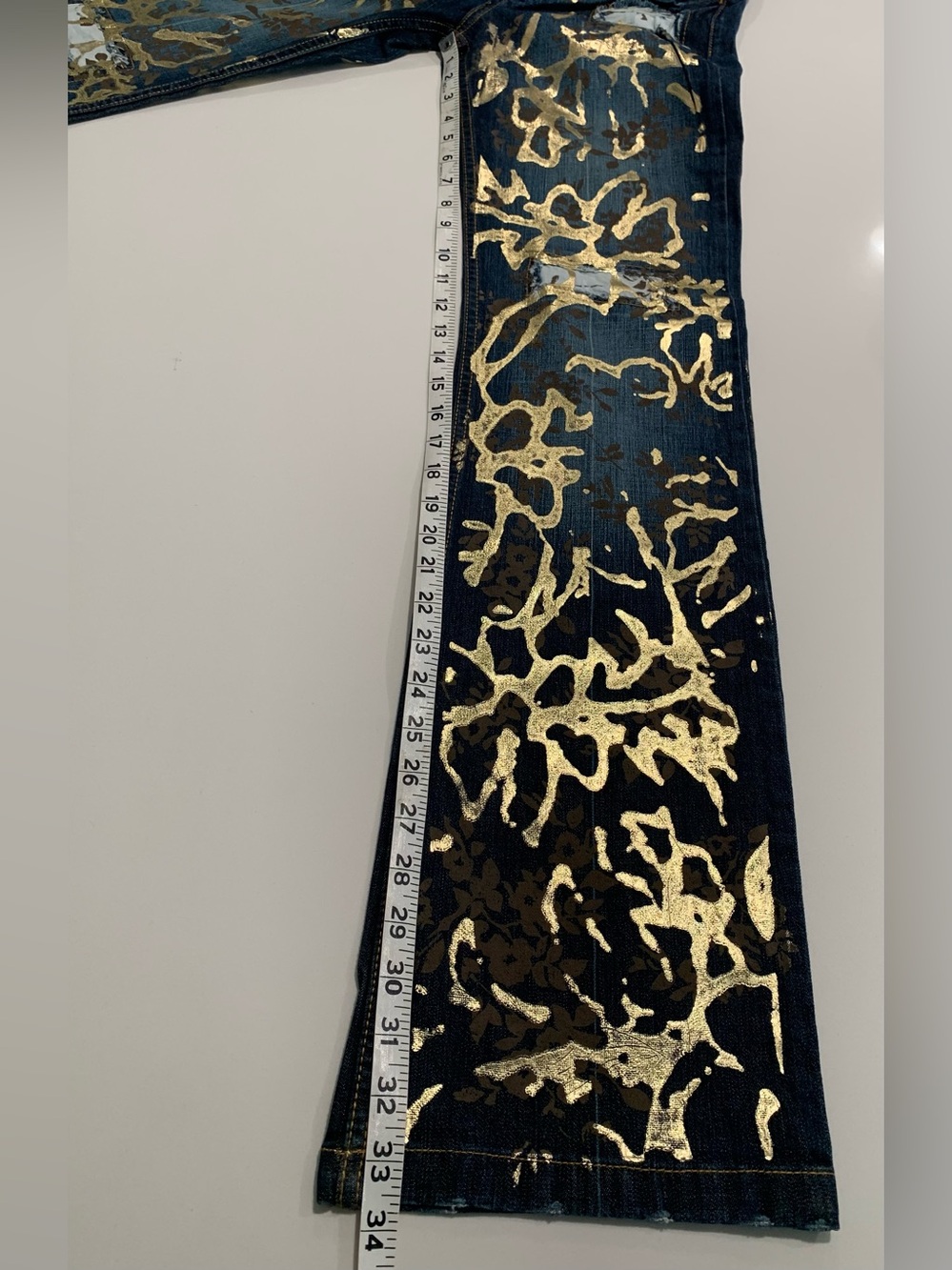 NWOT Waggon Paris Y2K Gilded Metallic Gold Paint Distressed Jeans, VTG Grunge 28 - Picture 12 of 16